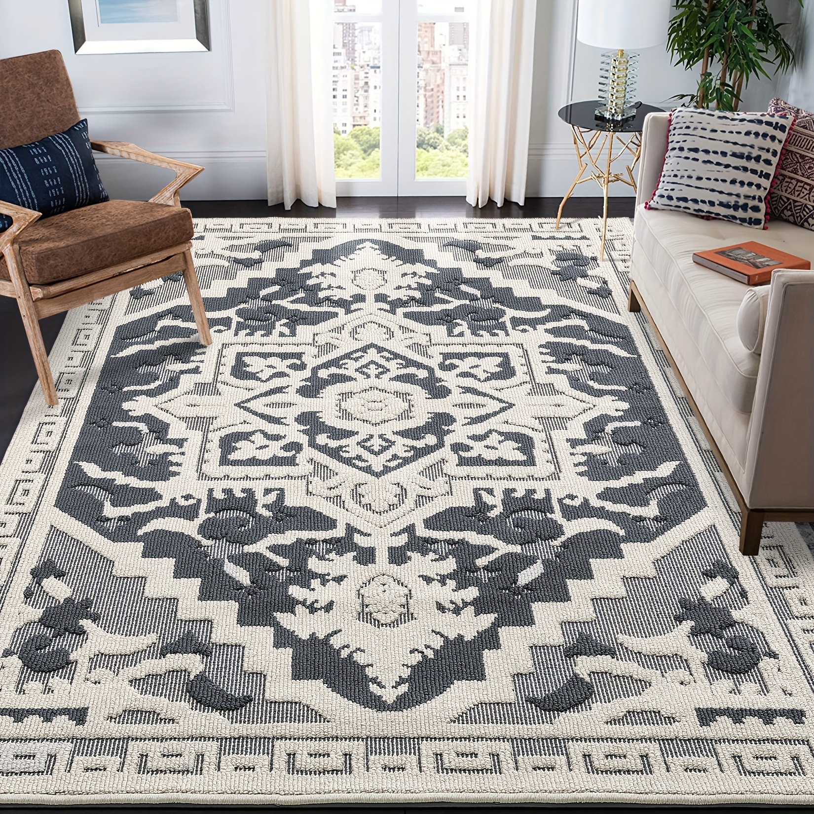 washable bohemian floral vintage printed carpet low pile non Temu