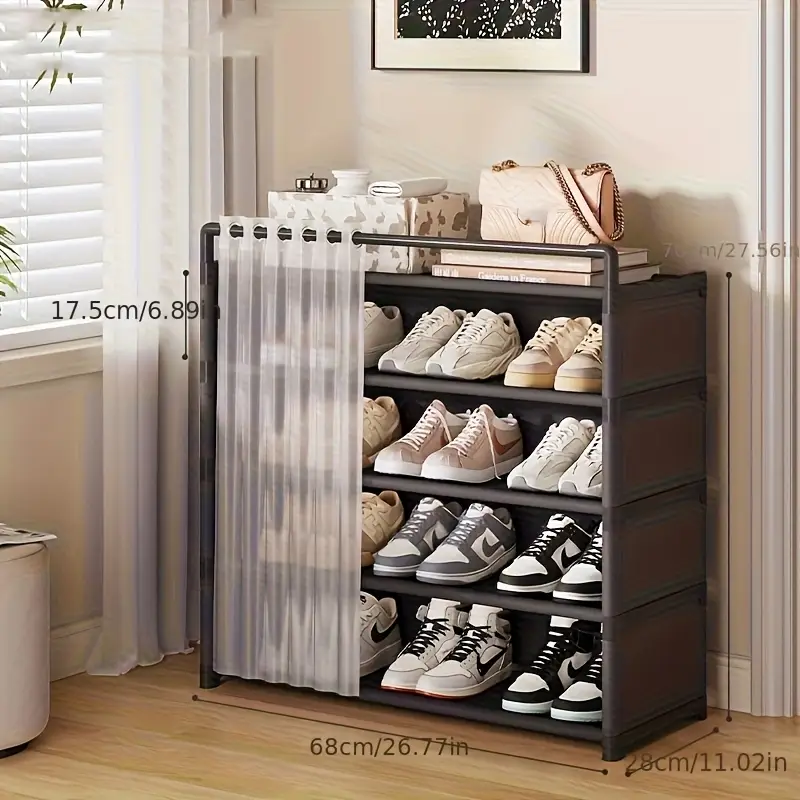 1 set dustproof foldable shoe display rack with non slip base easy to clean multi layer storage shelf for shoes and accessories Product details 9
