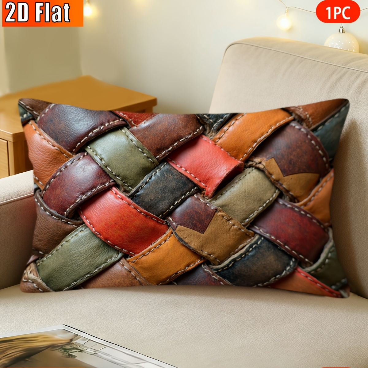 TEMU 2d Flat, 1pc, Throw Pillow Covers, Leather Pattern, Themed Decorative Pillowcase, , New Year Gift, (pillow Insert Not Included), Halloween Gift,