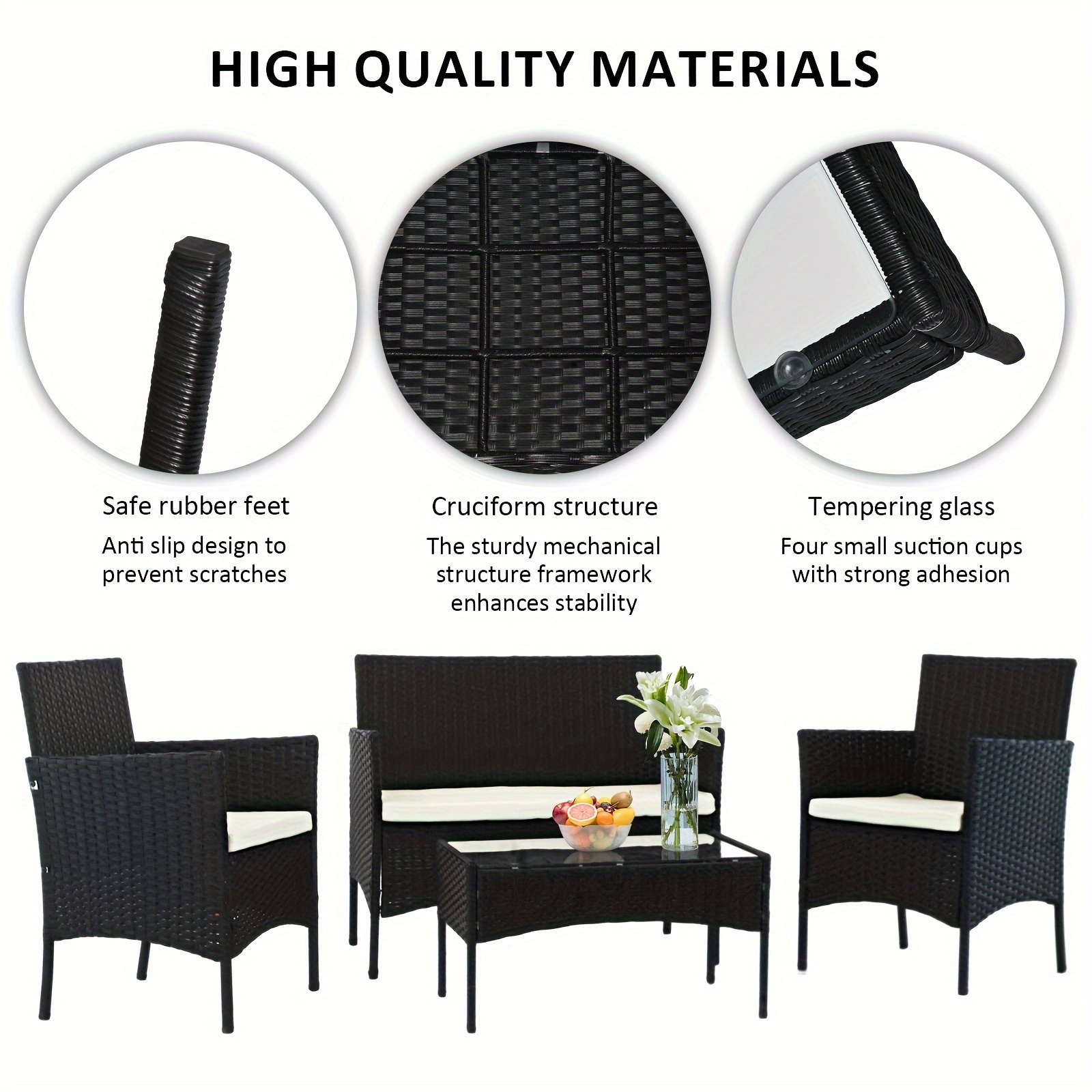 Black Outdoor Patio Furniture Set Pe Rattan Wicker Chairs - Temu