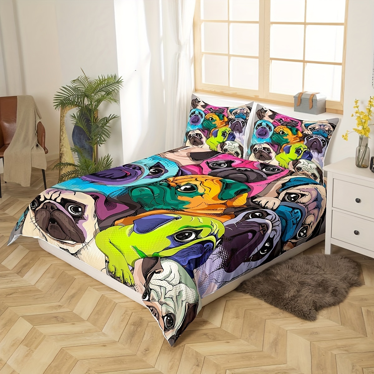3pcs pug duvet cover lovely pug dog bedding set colorful Temu Canada