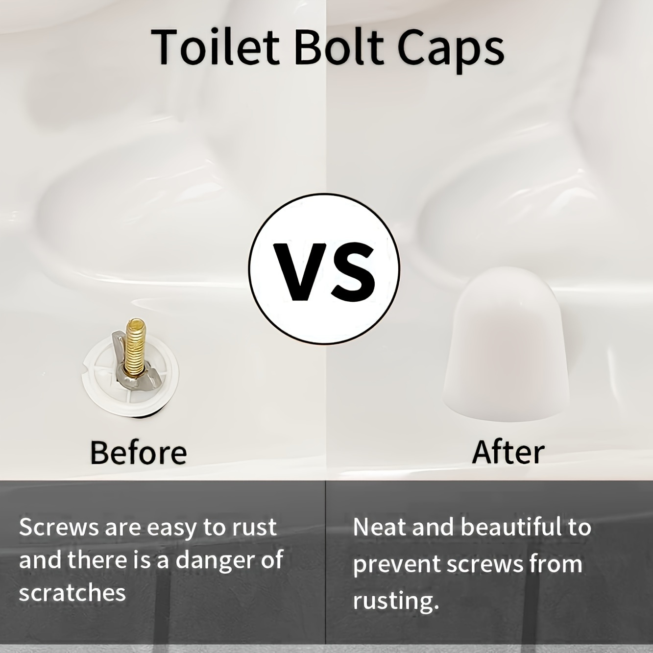 4 Piece Easy Install Toilet Bolt Covers Round Plastic Push In Design With Extra Washers 1 44