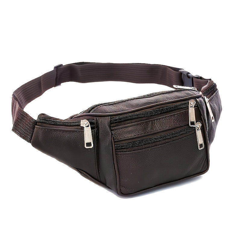 TEMU New Premium Top-grain Cowhide Genuine Leather Men's Outdoor Crossbody Bag, Sports Running Waist Pack, Soft Cowhide Crossbody Waist Bag, Suitable
