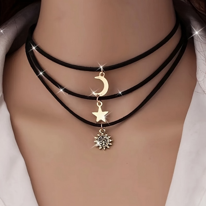 

3pcs/set Hip-hop Necklace For Women, Sun, , And Pendants, Layered Jewelry For And ,