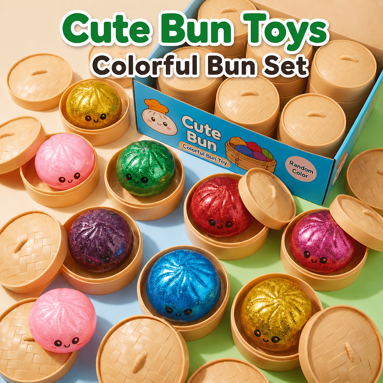 3pcs per set random 1 bun 1lid 1base mini cute dumpling   stress balls with steamer box colorful slow rising squeeze fidget toys hand relax desk toy kids birthday gift