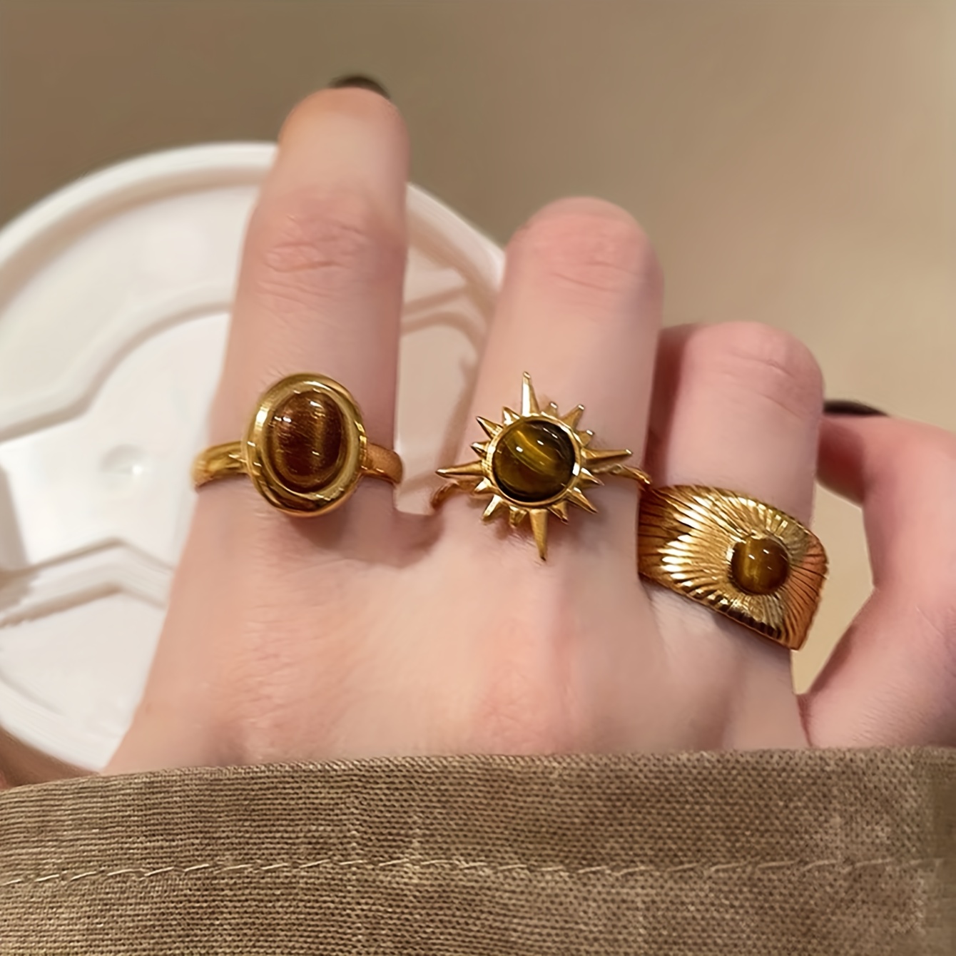 Image of 3 Pieces Of Vintage, , Elegant, And Light Luxury Fashionable Ring Sets, With Adjustable And Made Of Copper, Suitable For Ladies' Daily Wear, Banquets, Events, And Parties, A Unique And Niche Style