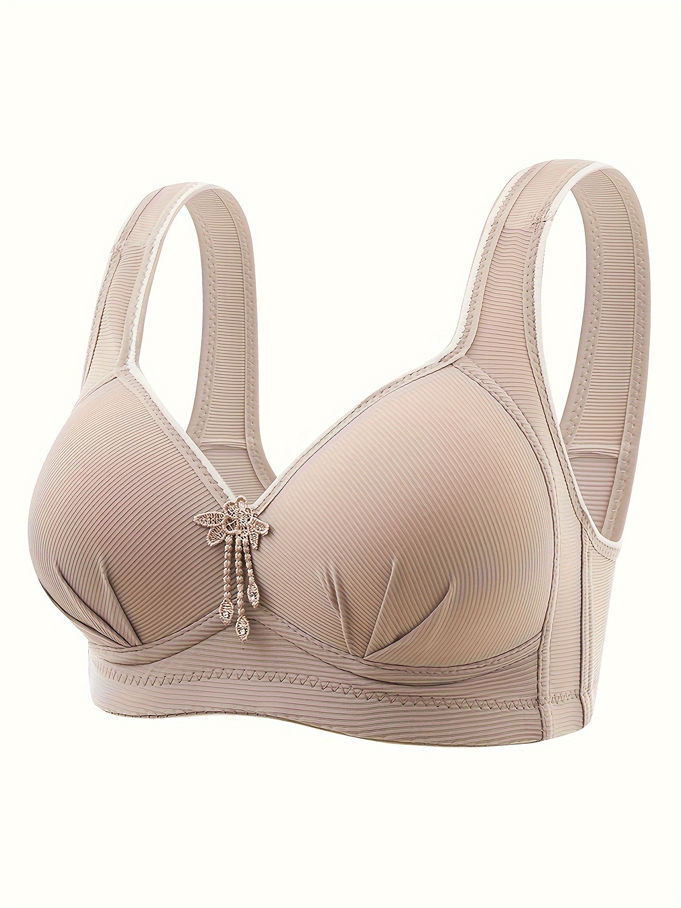 Elegant Women's Push-Up Bra - Comfortable, Wireless, Full Coverage with Decorative Bow Detail, Non-See-Through Nylon Blend, Ideal for Mature Ladies, Supportive Lingerie|Elegant Balconette Bra|Nylon Blend Fabric