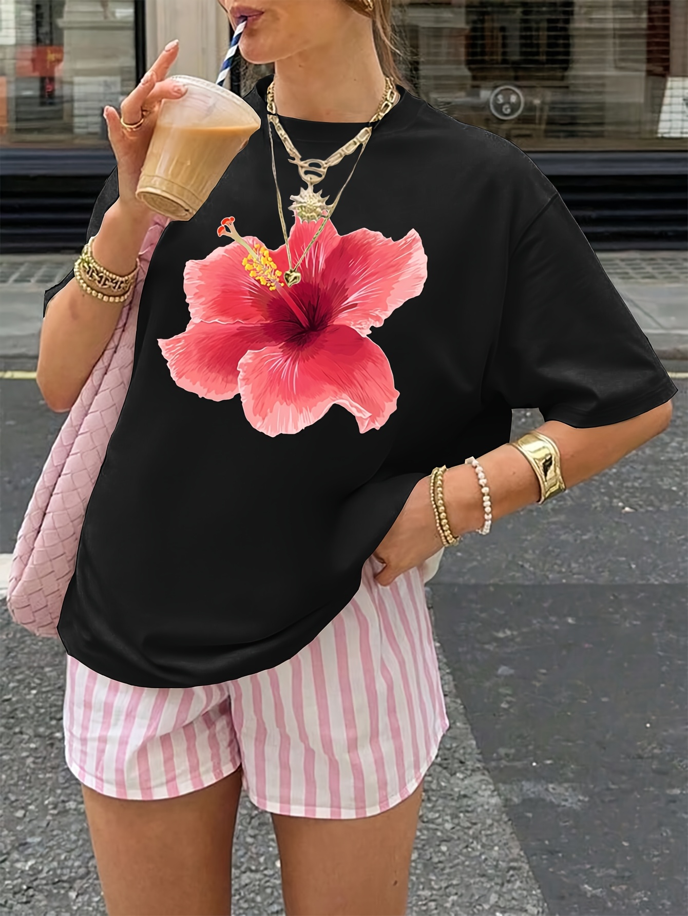 womens casual loose fit shoulder t shirt vibrant pink Temu Kuwait