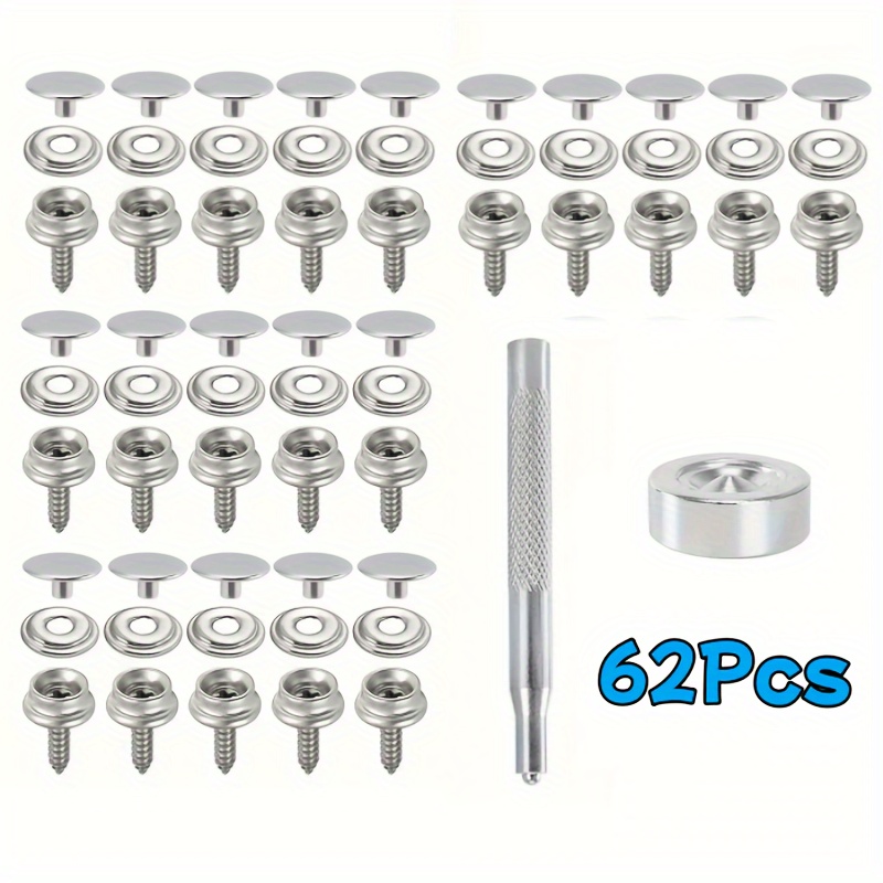 

62pcs Silvery Stainless Steel Screw Snap Repair Kit Diy Fixing Tools, Fasteners, Buckle Kit, Heavy Buckle 15mm Stainless Steel Screw Big White Buckle Set