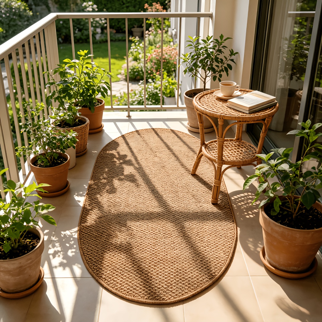 TEMU Oval Jute-like Balcony Mat, Outdoor Terrace Non-slip Wear-resistant Woven Carpet. Easy Oval Shape, Jute-like Woven Texture Breathable And