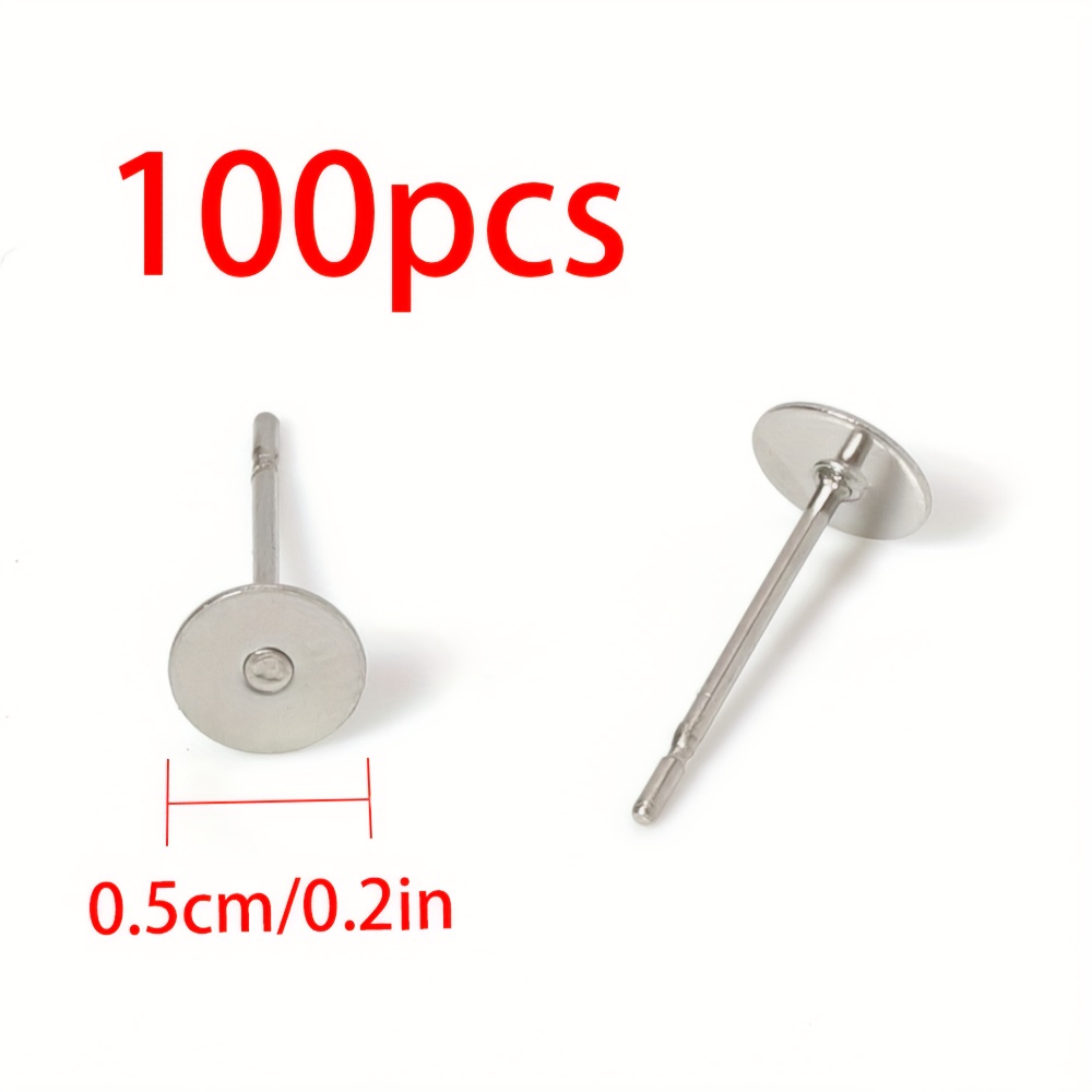TEMU 100pcs Clous d'oreille en acier inoxydable 3-8Mm, clous de base vierges, fabrication de bijoux et boucles d'oreilles