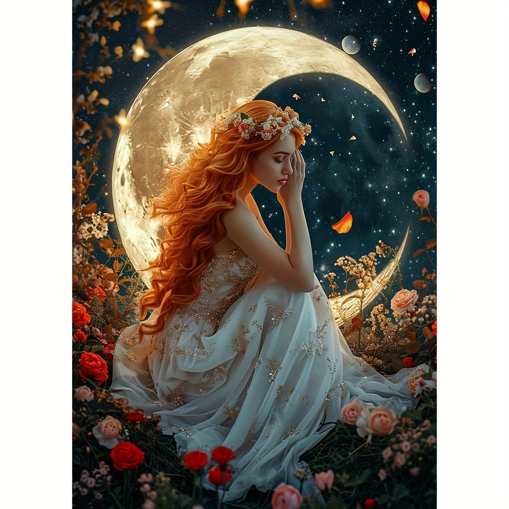 

1pc 30x40cm/ 11.8x15.7in Without Frame Diy Large Size 5d Diamond Art Painting, The Moon And Beauty, Full Rhinestone Painting, Diamond Art Embroidery Kits, Handmade Home Room Office Wall Decor