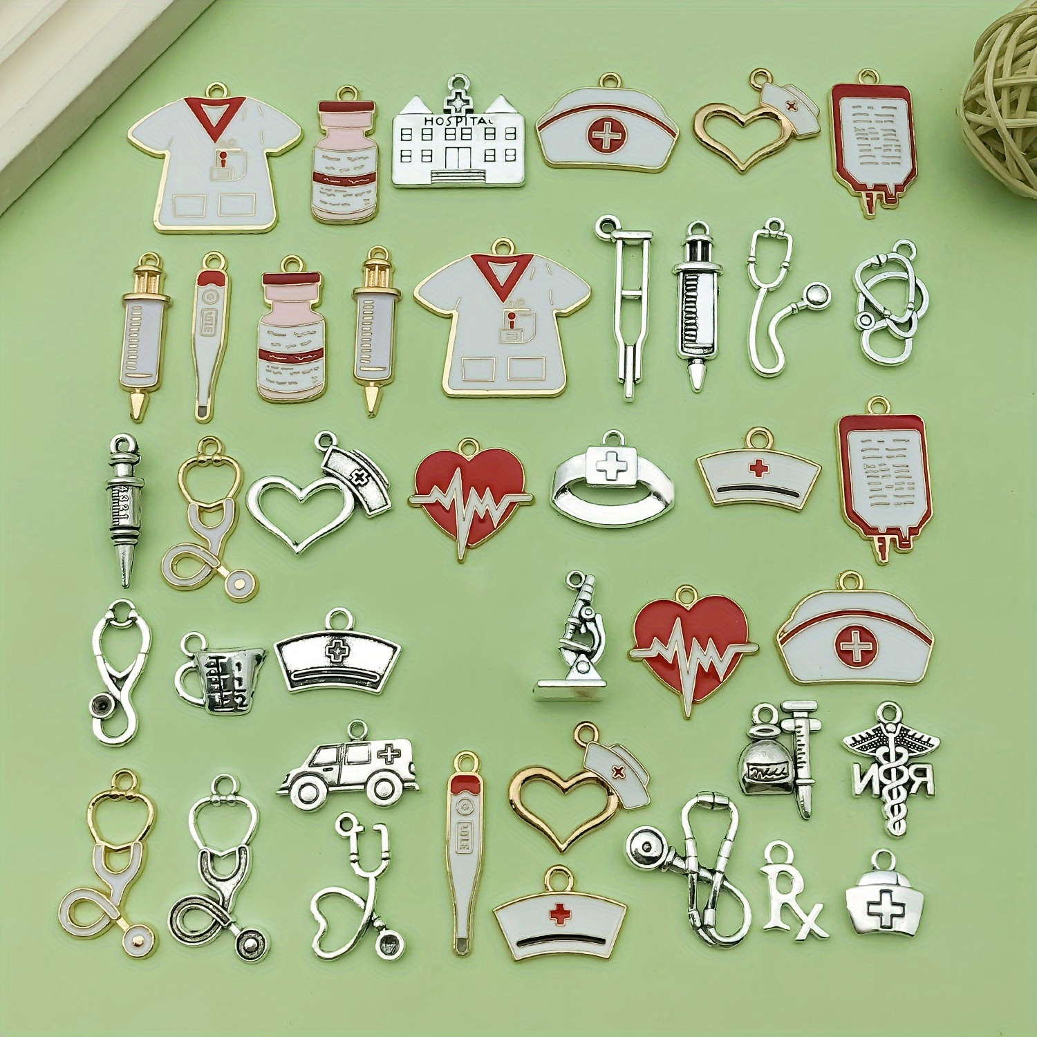 

40 Pieces Mix Nurse Charms: Stethoscope, Syringe, Nurse Pins, Hat Jewelry, Alloy Enamel Medical Pendants For Diy Necklace, Bracelet Craft Making - Fashionable Accessories