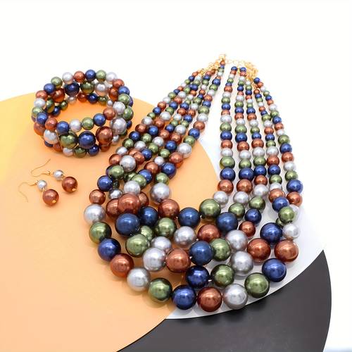 large womens artificial pearl necklace multi strand pearl necklace bracelet and earring decorations light luxury and high end sense pearl necklace jewelry