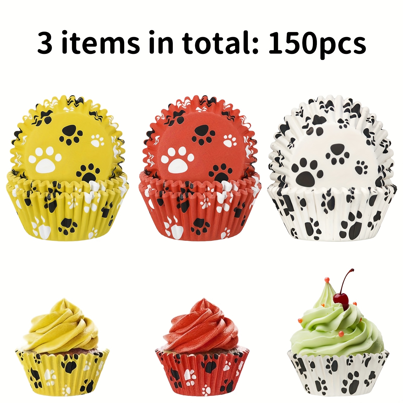 TEMU 150pcs Dog Paw 5*3cm Cupcake Cups 3 Styles Mixed, Suitable For Bread, Cake And Pancakes, Very Suitable For Home Kitchen And Restaurant, Baking