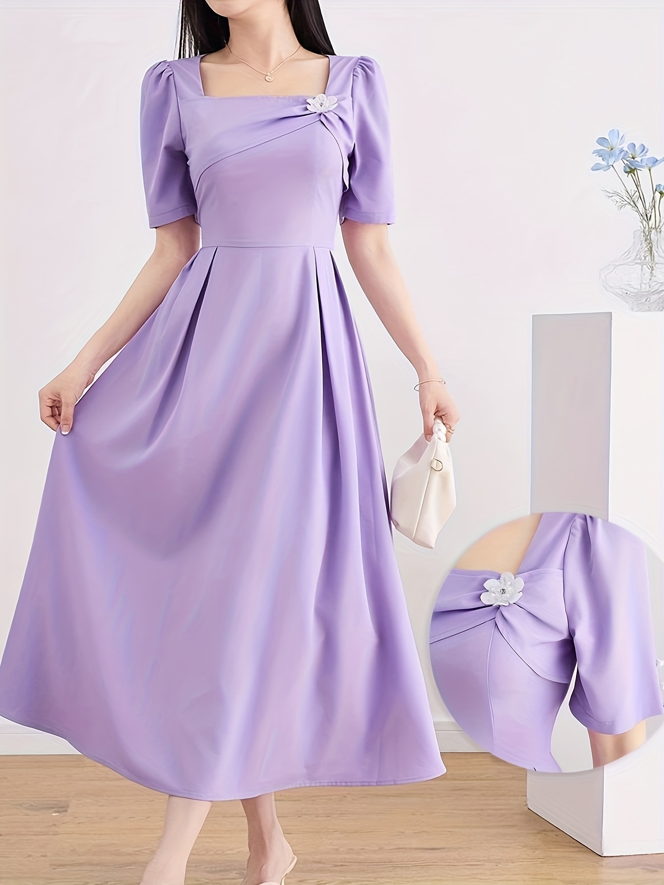 purple dress temu one shoulder strap pleated slit evening dress temu
