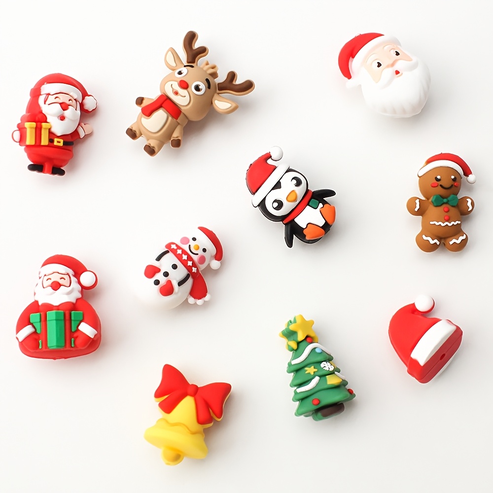 TEMU 10pcs 3d Christmas-themed Silicone Beads, Gingerbread, Christmas Trees, Reindeer, Penguins,santa Claus,snowmen, Bells Shape Silicone Focus Beads
