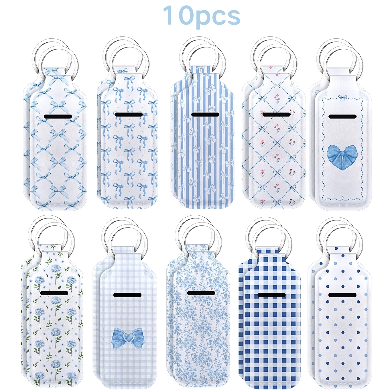 TEMU Ensemble de 10 porte-clés à rouge à lèvres avec nœud bleu - Comprend un porte-bronze, un porte-baume à lèvres de poche compact, des breloques