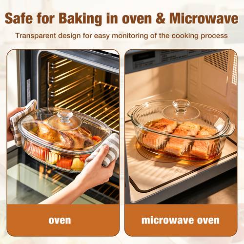 large capacity borosilicate glass cookware set lidded oval roasting pan transparent deep baking dish suitable for baking cooking microwave oven safe easy to for desserts chicken pasta holiday meals exquisite gift for chef