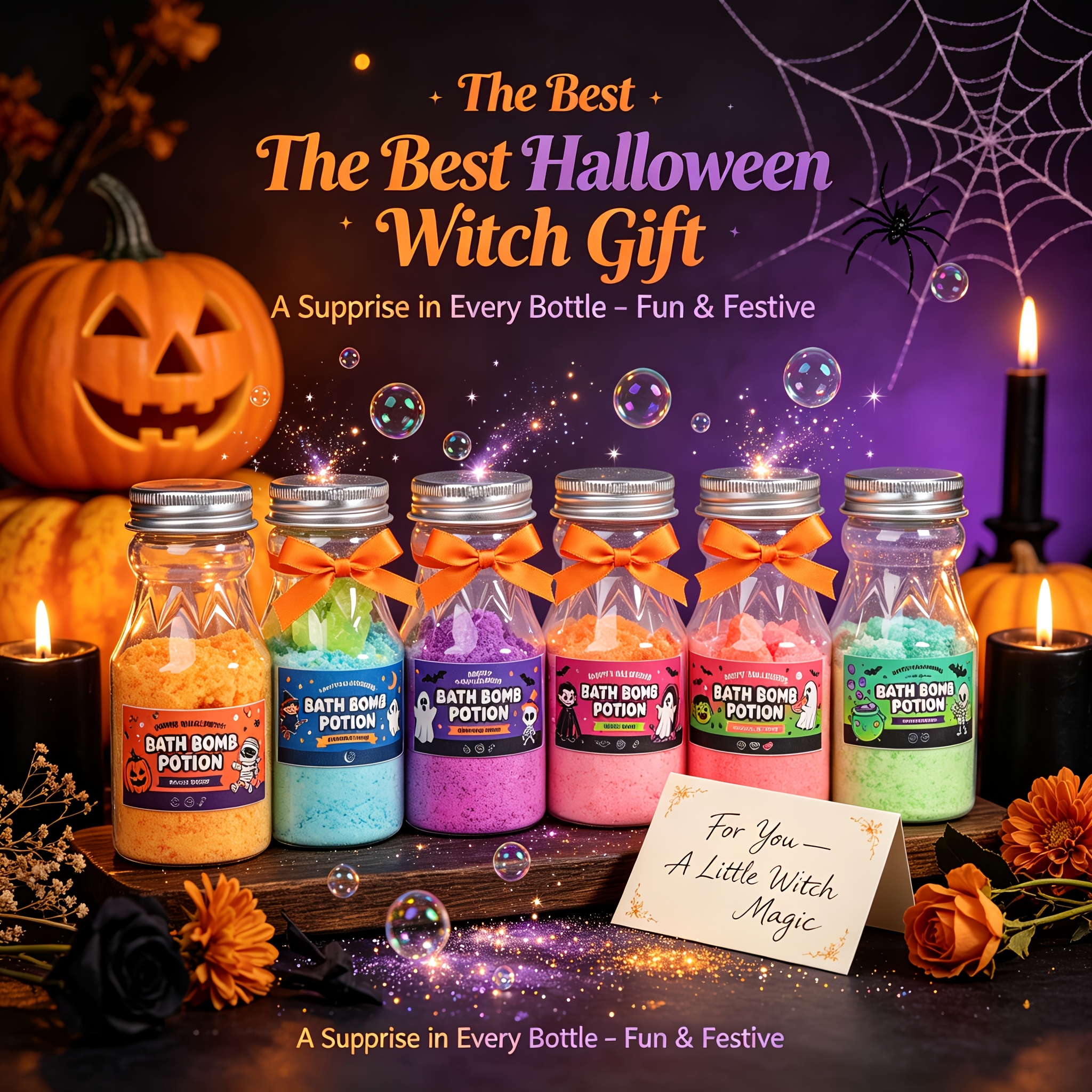 Halloween Magic Bath Bomb Potion Gift Set, Witch Milk Bottle Shape