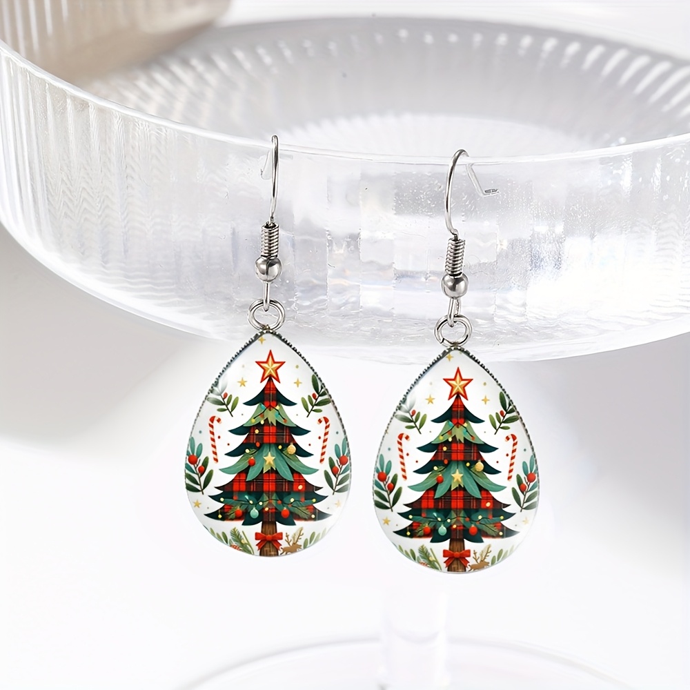 TEMU A Pair Of Handmade Glass Drop Earrings Shaped Like Christmas Trees