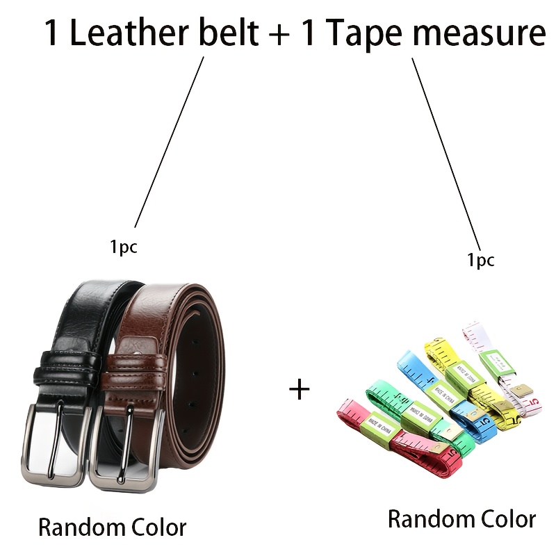 TEMU 2pcs-( 1 Leather Belt And 1 Tape Measure) Men's Vintage Pin Buckle Casual Leather Belt, Adjustable Retro Waist Belt For Men Jeans Daily Wear,
