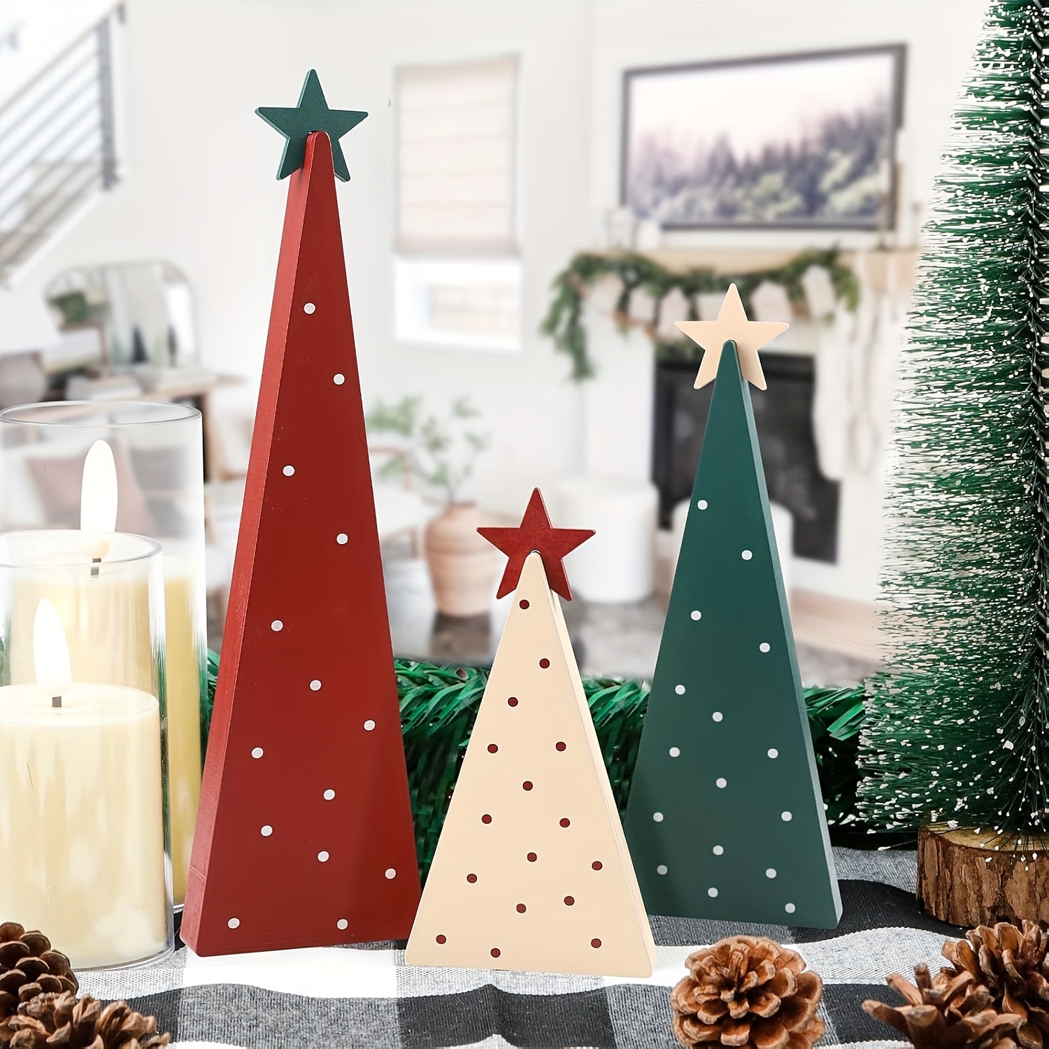 3-teiliges Weihnachtsdekor-Set, 3 Größen Holzweihnachtsschilder mit Sternen – Deko für * * Tisch & Party