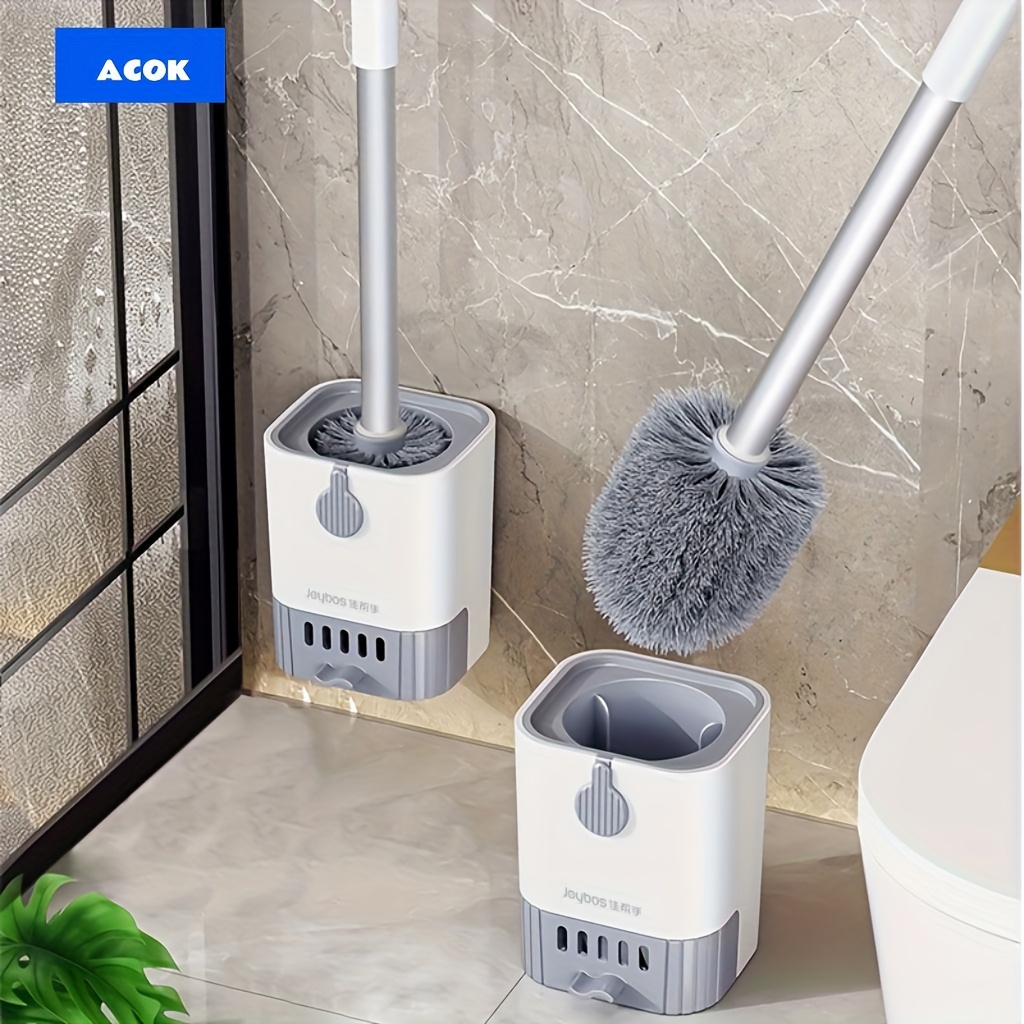TEMU Wall-mounted Toilet Brush No Dead Corner Washing Toilet Toilet Household Cleaning Long Handle Brush With Drain Tray Set, Soft Brush Head Deep Into Corner Of The Toilet