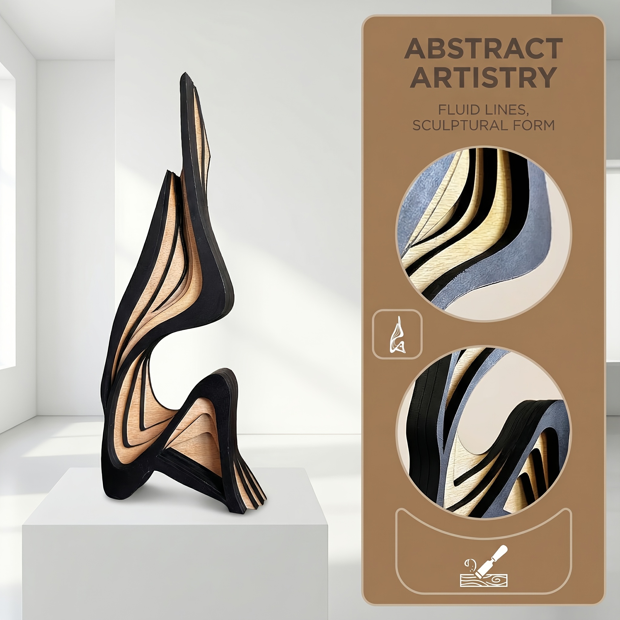 Modern Abstract Geometric Sculpture Statue - Minimalist Wood Statues, Elegant Indoor Decor for Living Room & Bookshelf, Wedding & Valentine's Gift Suitable for, Mothers, Fathers - Multi-Holiday Art (Valentine's, Mother's Day,)