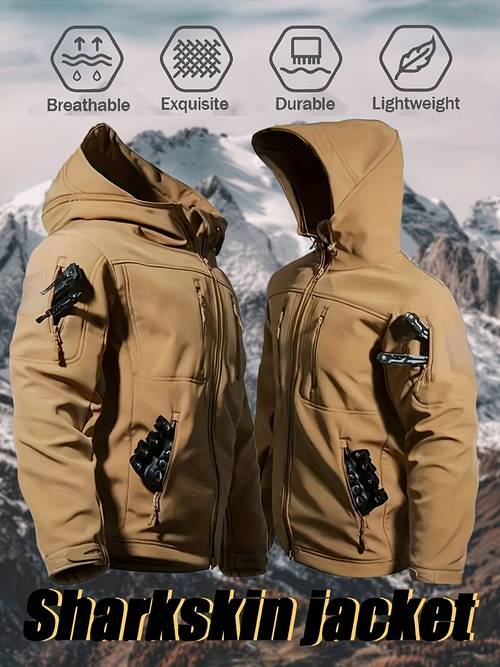 mens winter windproof softshell jacket with multiple adjustable zippered pockets durable machine washable tear resistant fabric suitable for mountaineering cycling hiking camping travel and daily commuting to work