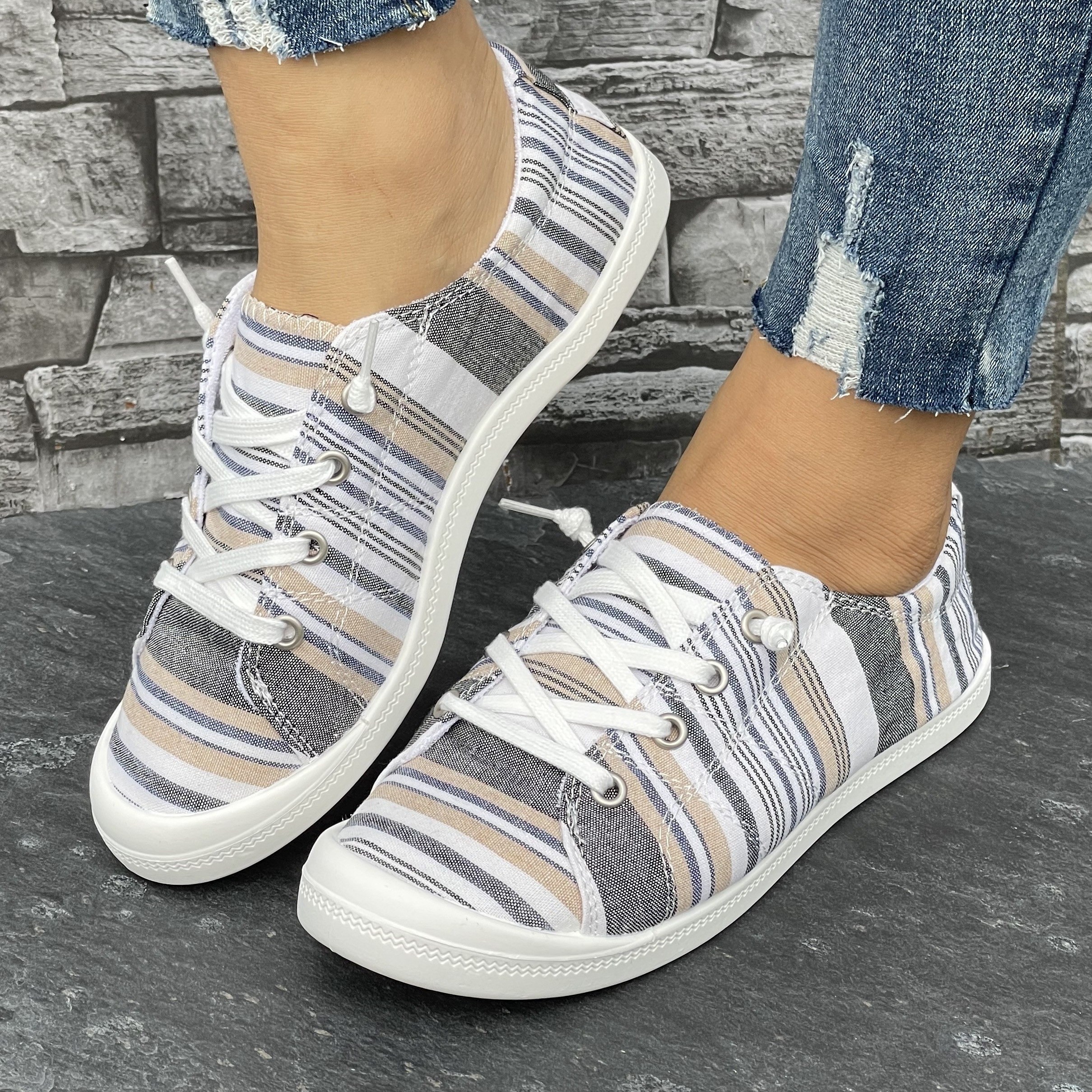 

New Striped Printed Women's Flat Shoes, Stylish And Versatile For Summer And Autumn, Lightweight And Comfortable.