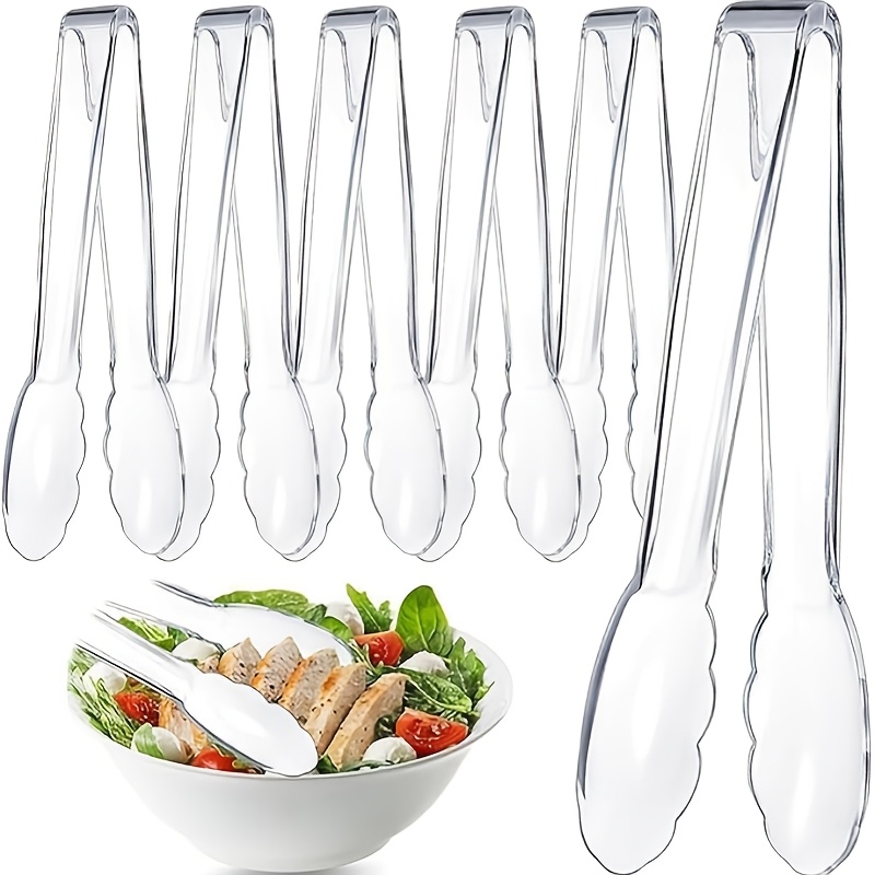 TEMU 5pcs Transparent Plastic Kitchen Tongs, Reusable Heavy-duty Clear Serving Tongs, Ideal For Events, Buffets, Salads, Party Platters, Fruit Trays,