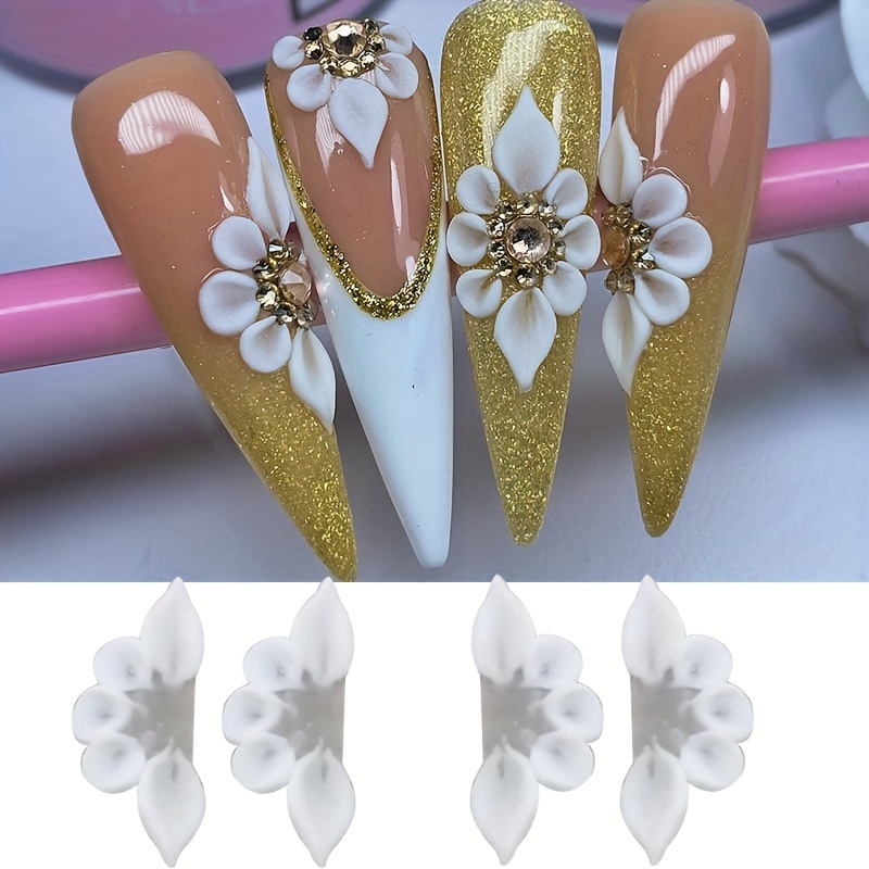 

3d Handmade Acrylic Flower Nail Art Charms With Rhinestones And Crystal Stickers For Diy Manicure, 10pcs/box, Nail Charms