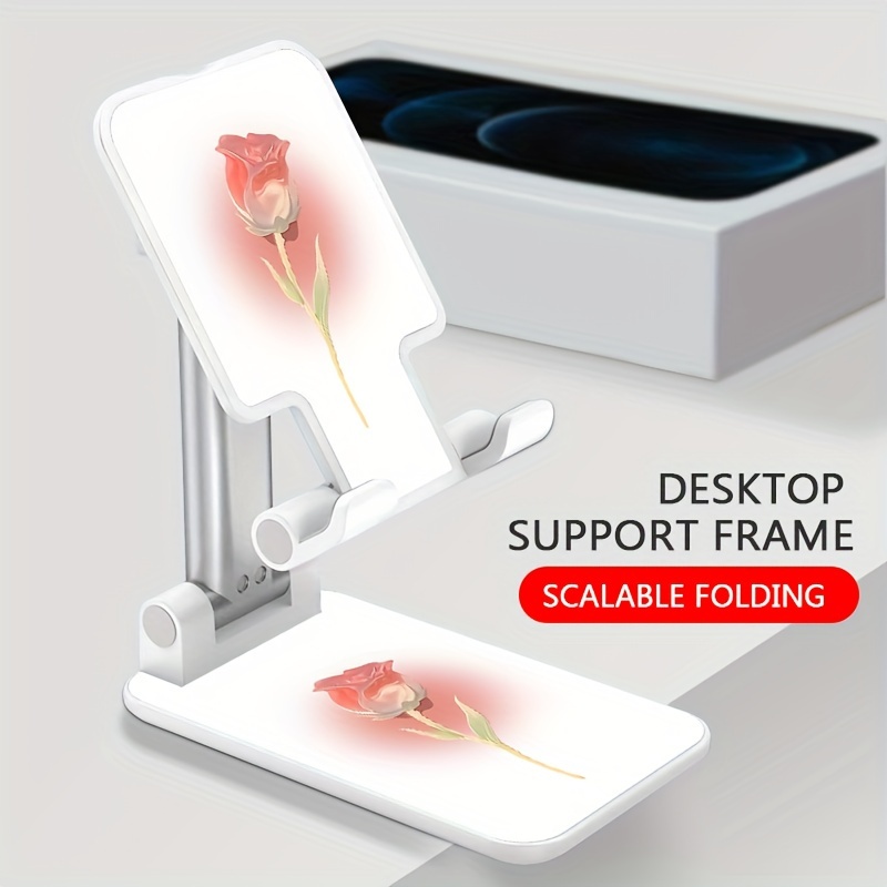 

Foldable Desktop Phone Stand With Rose Pattern: Adjustable Angle And Height, Suitable For 12.9" Devices