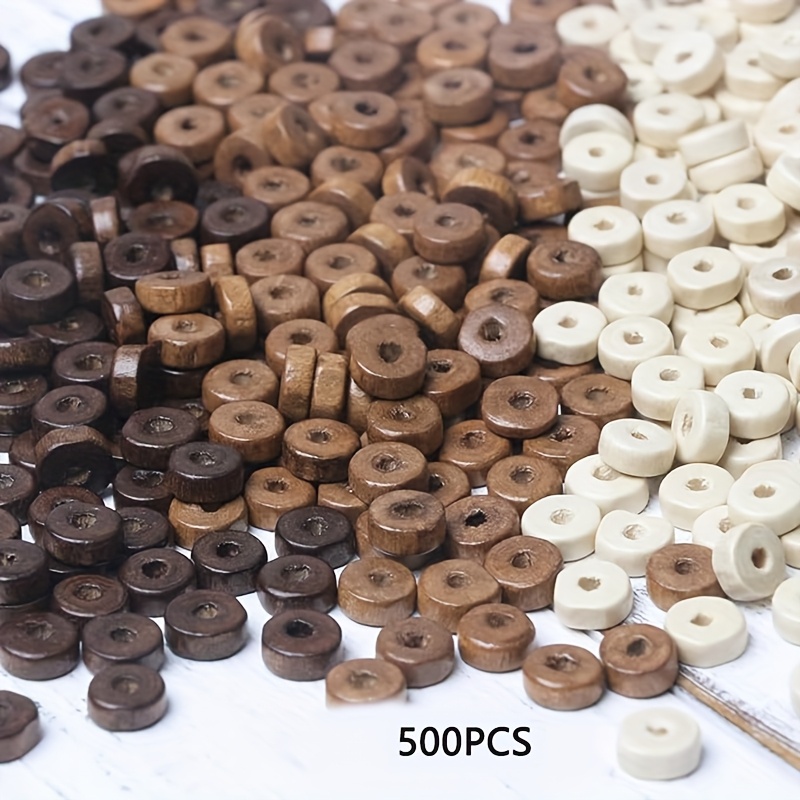 Image of 2d Flat - 500pcs Bohemian-style Flat And Round Wooden Beads, 3 Colors For Jewelry Making, 8mm Wooden Loose Round Beads, Craft Wooden Beads (beads)
