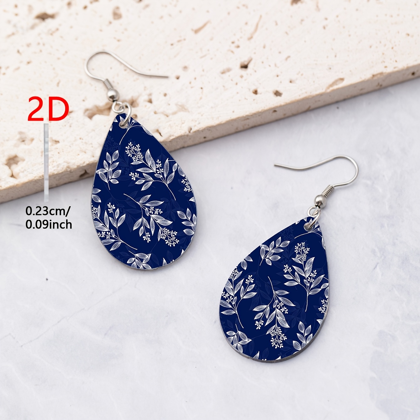 2D Flat Bohemian Minimalist Navy Blue Branch Leaf Earrings