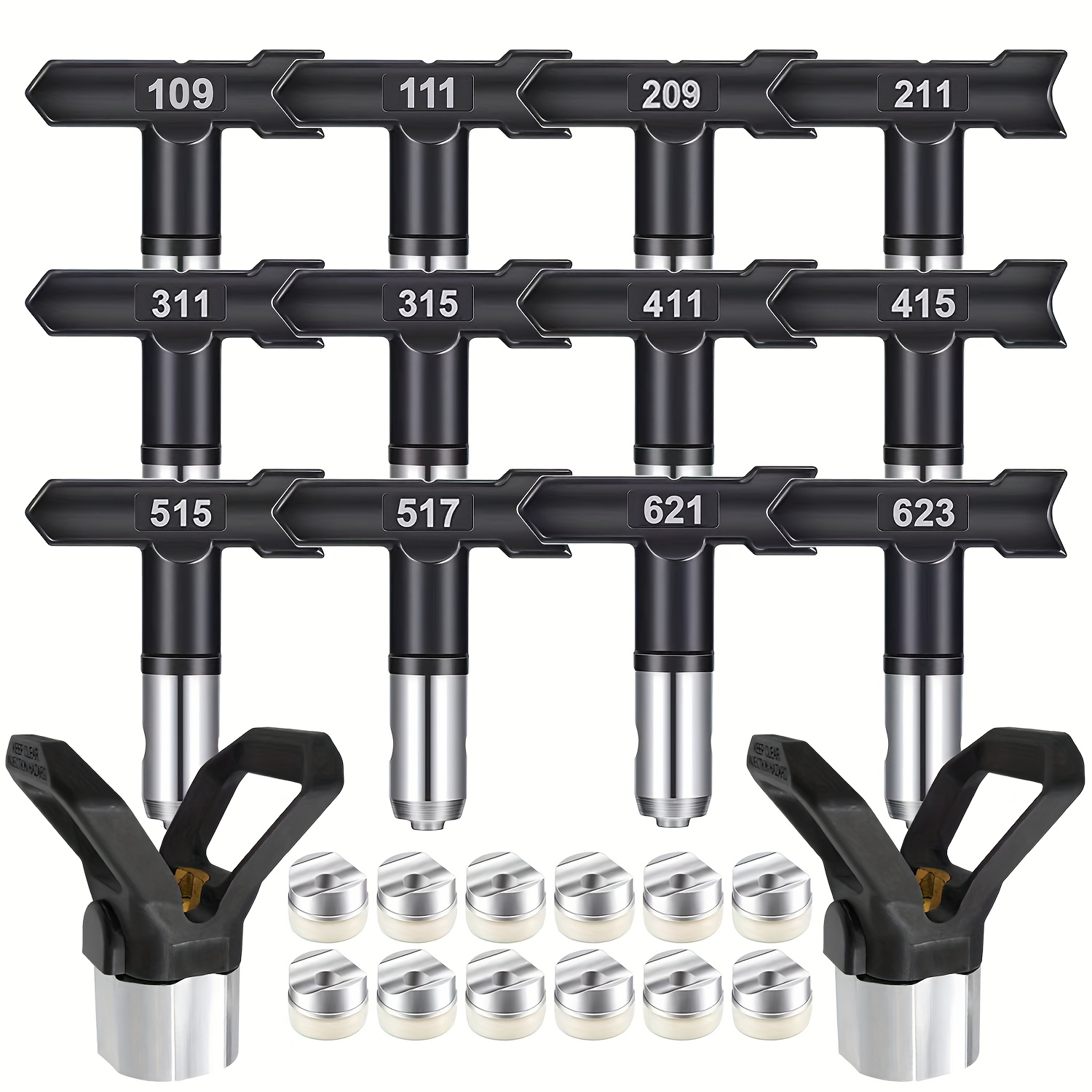 

14pcs Spray Nozzle And Set, Airless Paint Spray Nozzles, Rotatable, For Airless Paint Sprayers, Ideal For , Paints, Varnishes, For Diy House Painting (109 111 209 211 311 315 411 415 515 517 621 623)