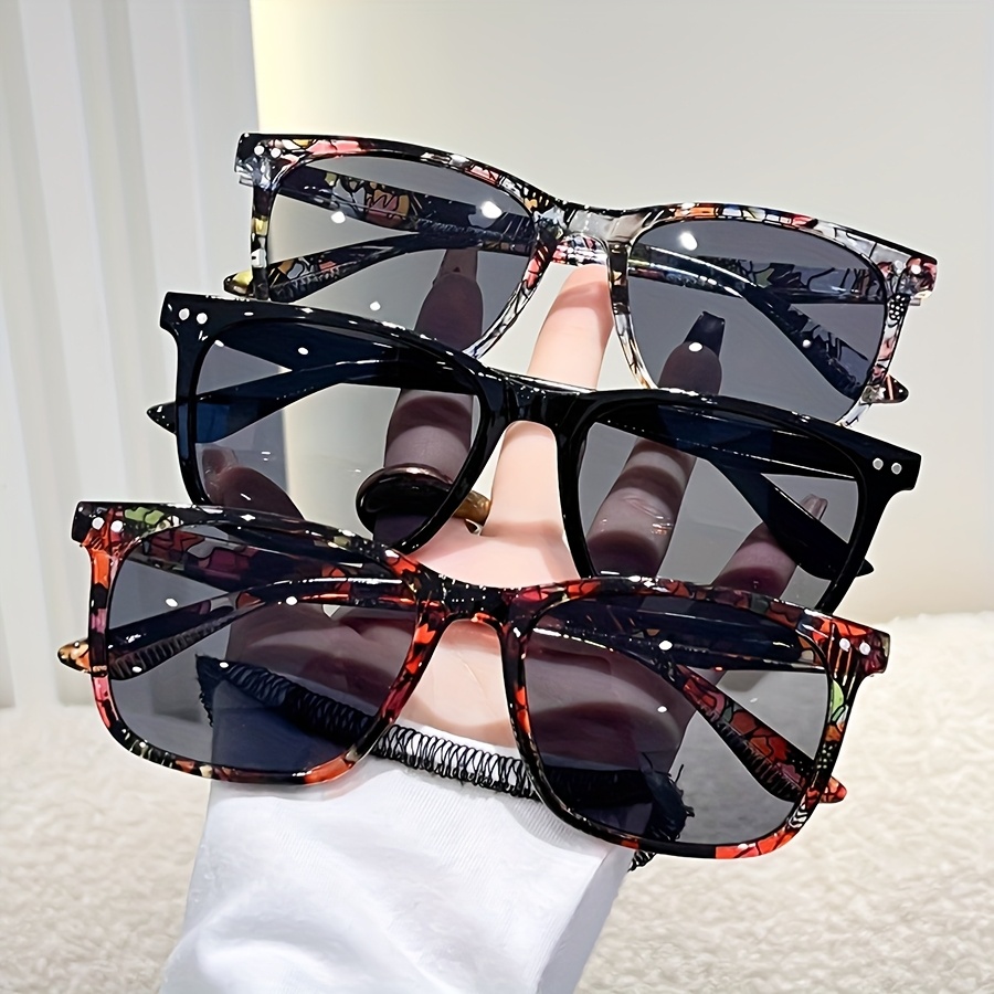 3pcs Square Pc Sunglasses Set - Uv400 Protection With Lightweight Polycarbonate Frames, Design For Driving/fashion And Screw Hinges