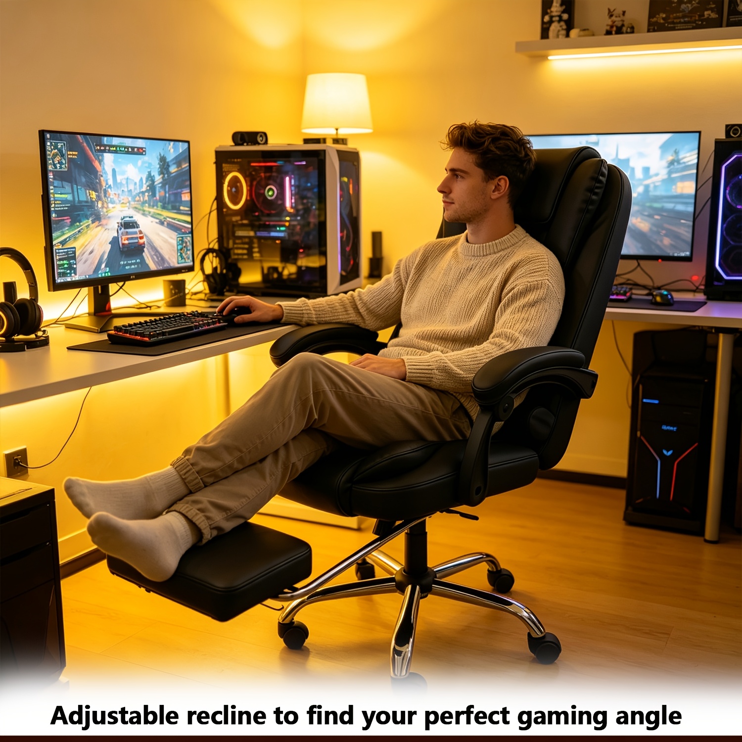 Ergonomic Office Chair, Adjustable Desk Chair, Reclining Swivel Computer Chair with Armrests, Suitable for Gaming, Home Office, And Office Use