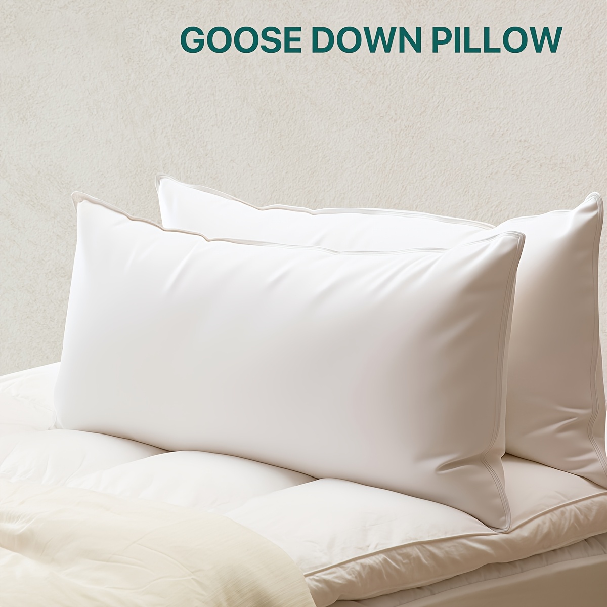Image of 2pcs, Down Filled, Filling Suitable For Allergy, Soft, Hotel Filling, Comfortable Bedroom Cover, Washable, Sizes 80 X 80cm, 40 X 80cm
