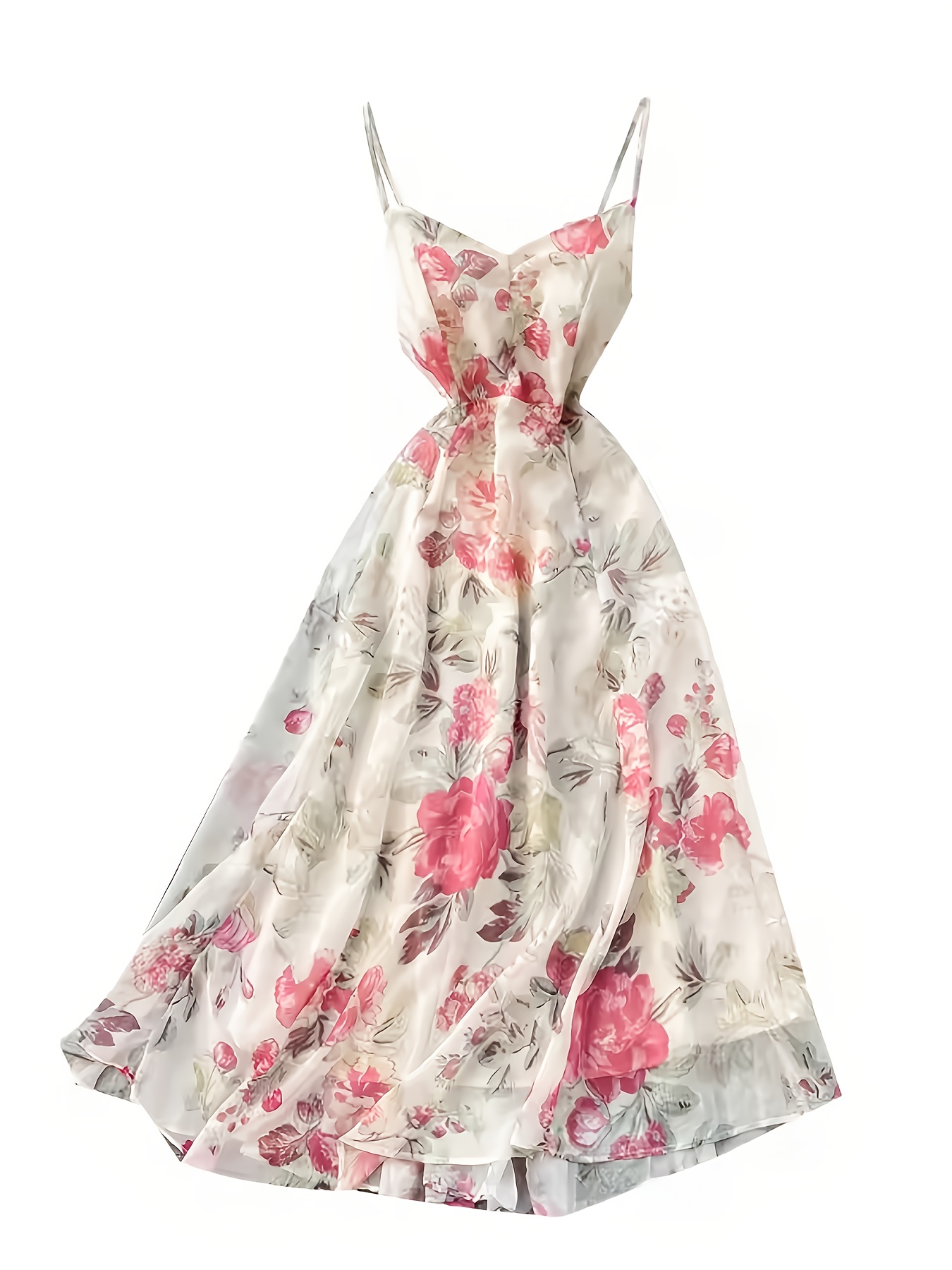 【Since Then】French Vacation Floral Suspender Long Dress french suspender beach vacation dress women's sexy backless
