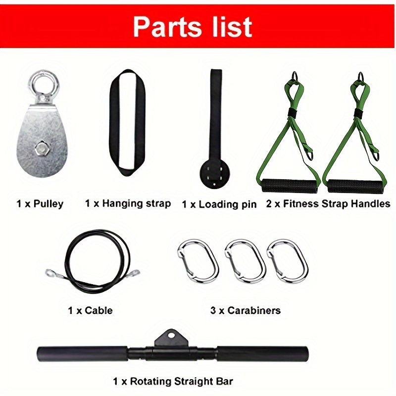 Oak-Sports Universal Home Gym Cable Pulley System for Arm, Back, and Abdominal Strength Training - LAT Pull Down Attachment with Straight Bar, Handles, Steel Wire Rope for Squat Racks, Multiple Colors, Includes Accessories for Functional Fitness, Ideal for Father'S Day and Teachers' Day