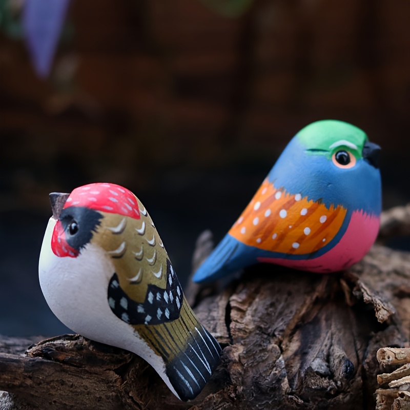 手作り】カラフルな木製鳥の像 ク な鳥の木彫り置物。 デスクトップの