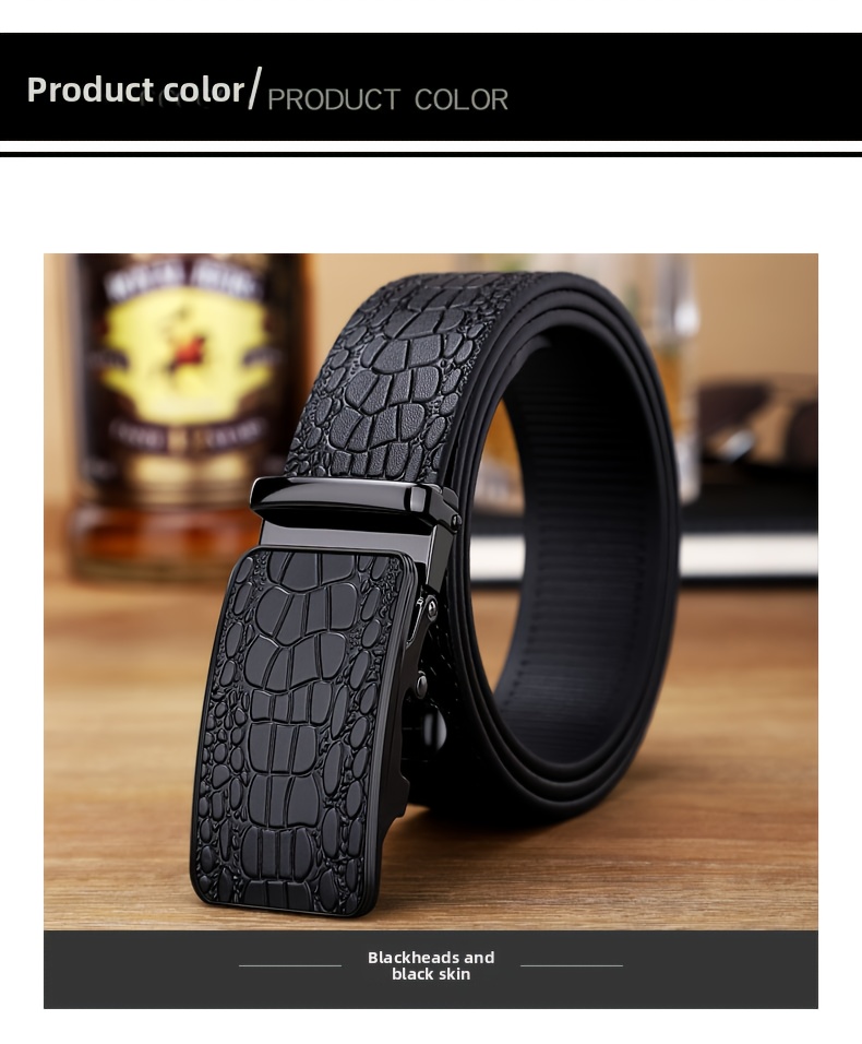 Men's Genuine Leather Belt with Toothless Automatic Buckle - Business Casual Pants Belt. Suitable for Middle-aged and Young Men, Office Attire, Daily Belt, Simple Design, Minimalist Belt, Top-Grain Leather Material, High Quality, Adjustable Waist