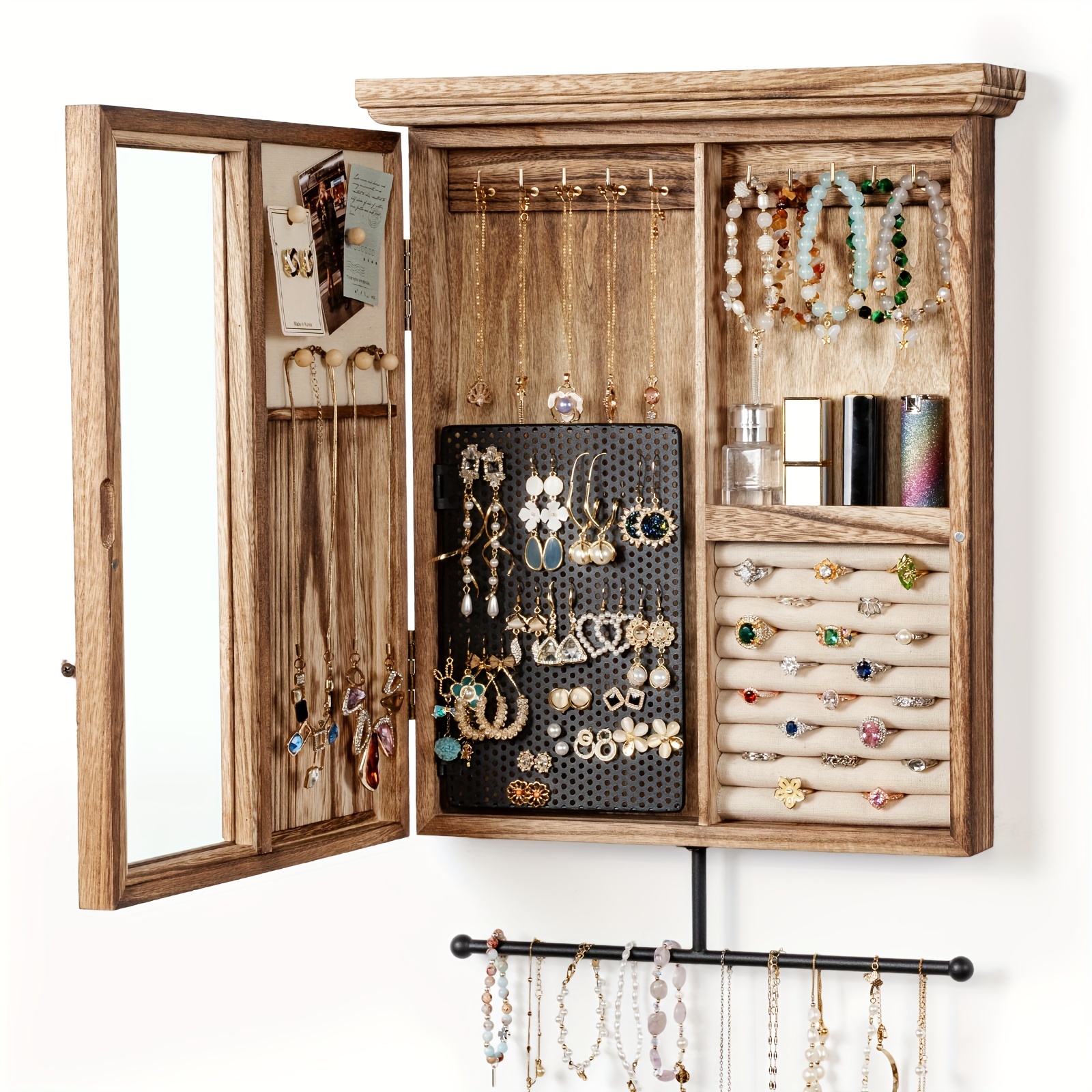 Rustic 5 layer Wood Jewelry Box Mirror Drawers Women - Temu