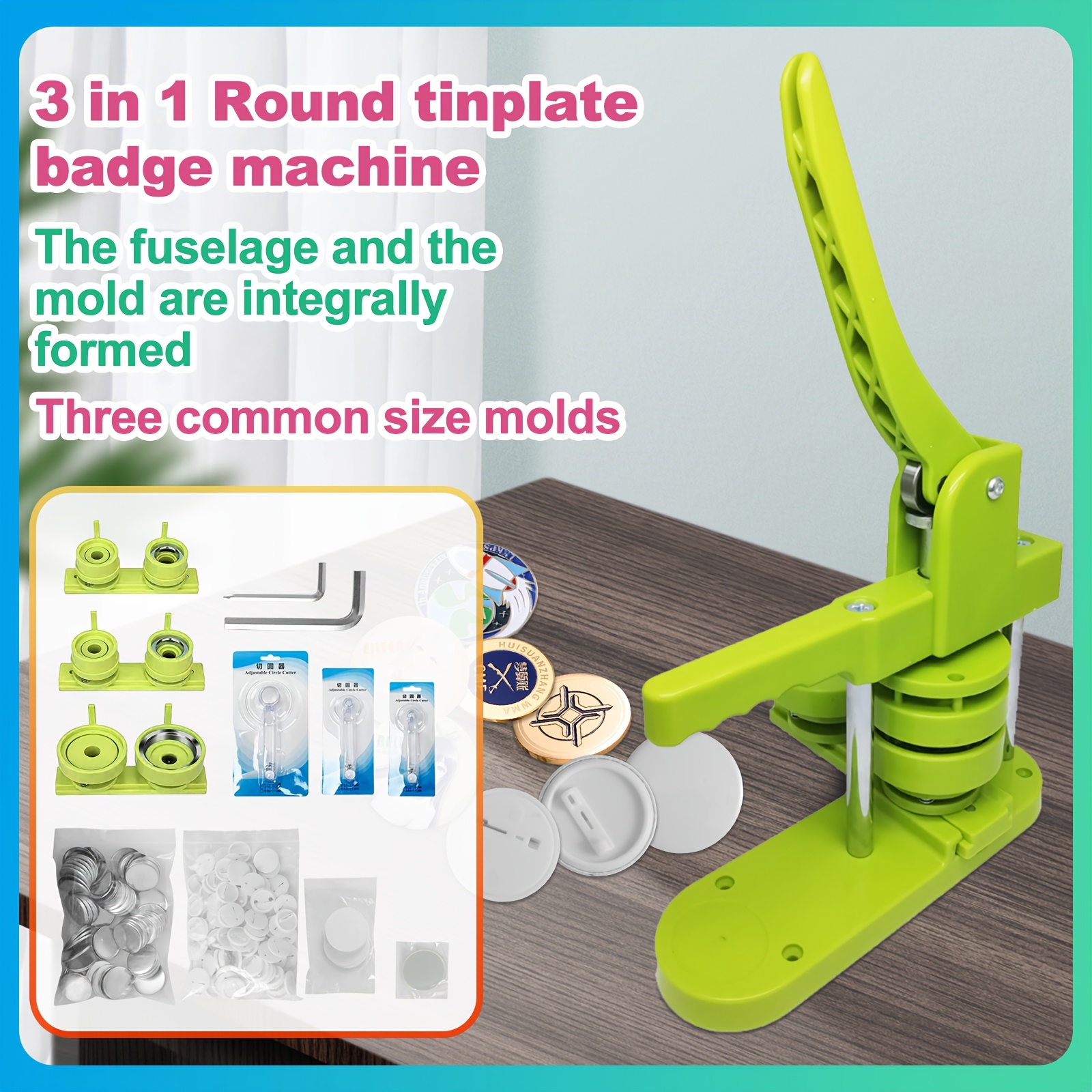 E-shop Button Maker Maschine, 25/32/58mm Anstecknadel Button Maker Presse Maschine Badge Stanzpresse mit 300 Stück Button Teilen für Kinder Geschenke