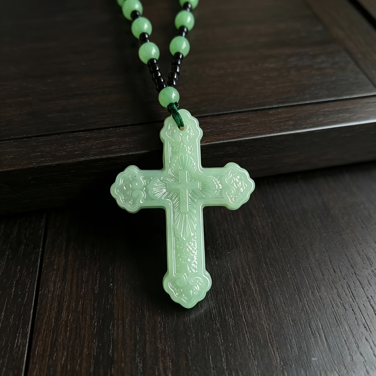 Unisex Retro Carved Cross Guardian Pendant Necklace