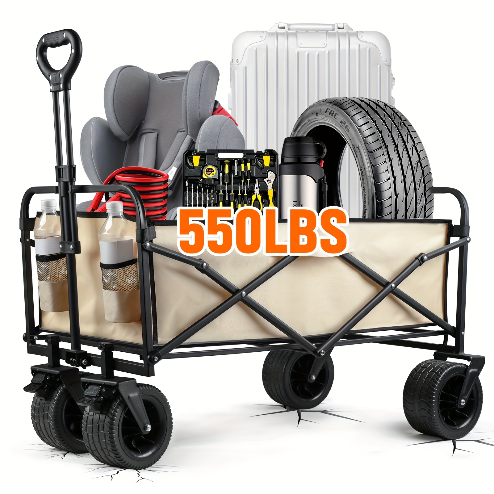 

Foldable Camping Wagon, 550lbs Heavy-duty Multifunctional Garden Cart, Suitable For , Lawns, Sports, Camping, And Is A Lightweight And Portable . Valentine's Day Gift.