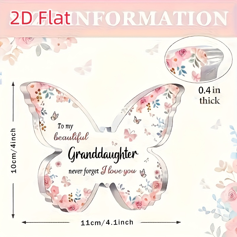TEMU 2d Flat, 1 Acrylic Decorative Keepsake, 4.1''x4''/11cm*10cm, Gift From Grandma To Granddaughter, Birthday Present Message, Room Office Decor,