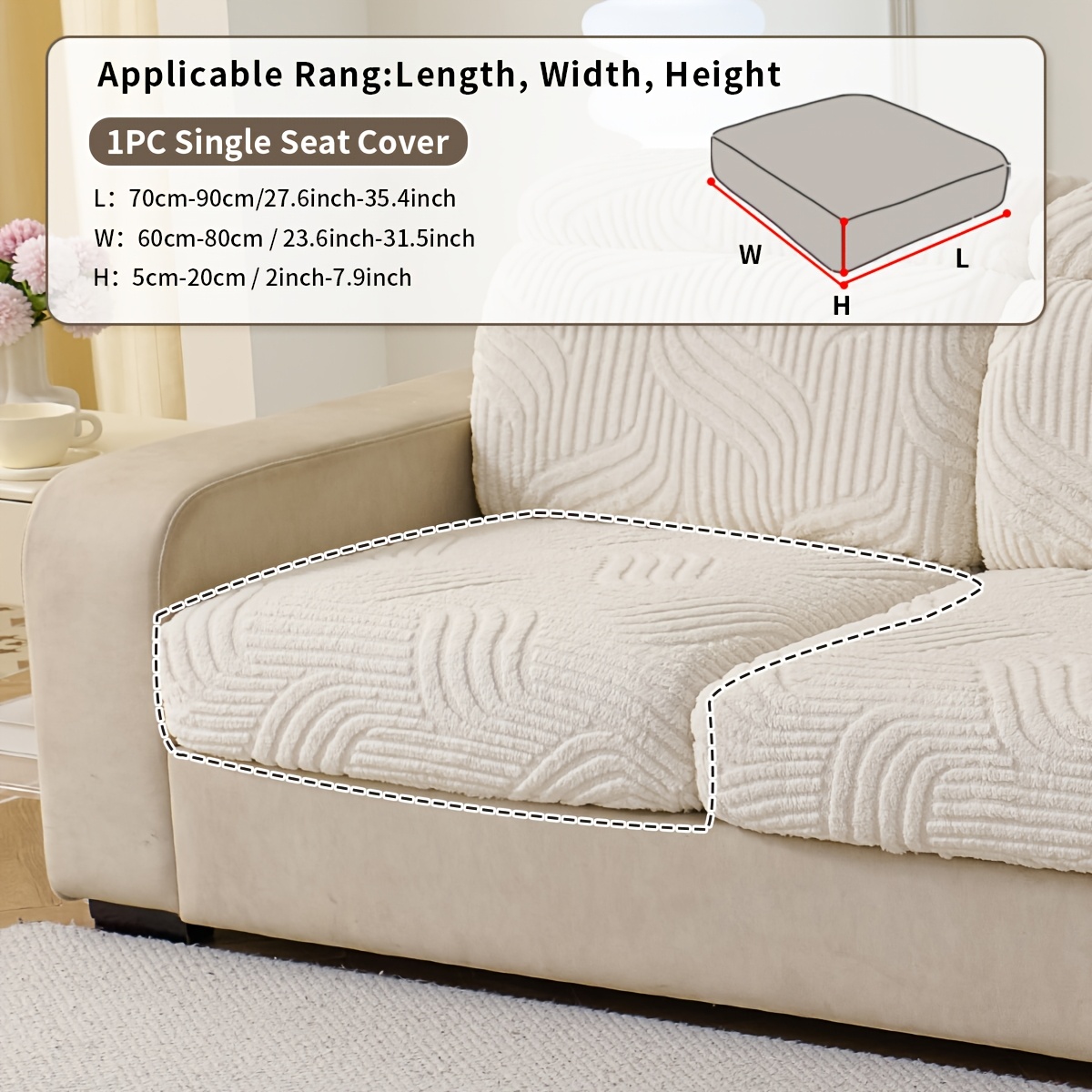 TEMU 1 Housse de canapé style bohème, matériau jacquard en velours polypyrène, Housse de canapé à fendu avec motif , , , Beige en option, Housse de